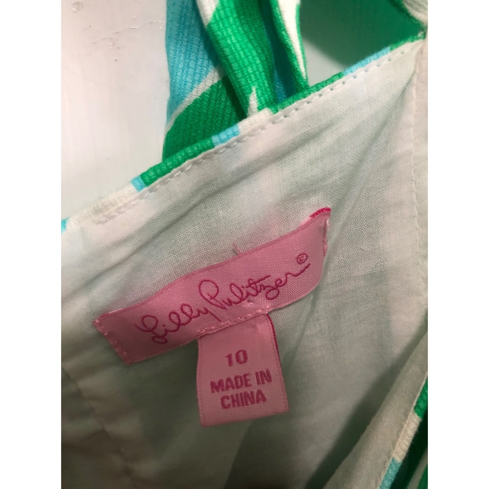 Lilly Pulitzer Green Blue Swirl Print Cami Top Sweetheart Neck Tie Back Size 10 - Picture 2 of 6